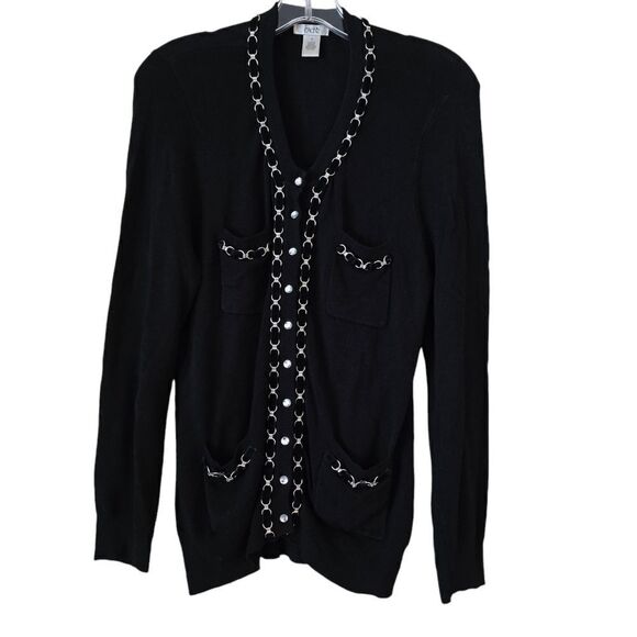CACHE Vintage Women's Black Cardigan Embellished Size Small Y2K - Picture 1 of 10